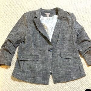 H&M Gathered Sleeve Jacket black / white / grey box line print women’s size XL